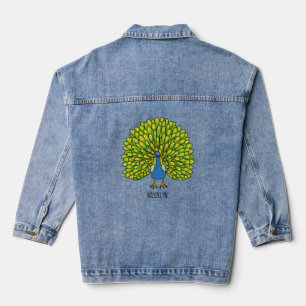 Fun heldere pauw vogelillustratie denim jacket