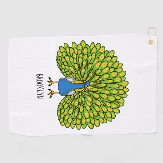 Fun heldere pauw vogelillustratie golfhanddoek (Horizontaal)