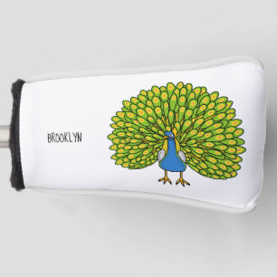 Fun heldere pauw vogelillustratie golfheadcover