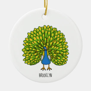 Fun heldere pauw vogelillustratie keramisch ornament
