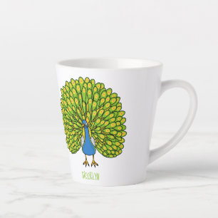 Fun heldere pauw vogelillustratie latte mok