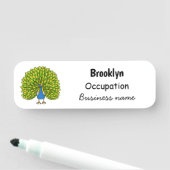 Fun heldere pauw vogelillustratie naamplaatje (In situ)