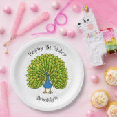 Fun heldere pauw vogelillustratie papieren bordje (Feest)