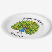 Fun heldere pauw vogelillustratie papieren bordje (Gekanteld)