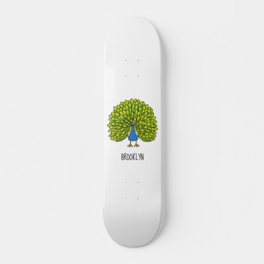 Fun heldere pauw vogelillustratie skateboard (Voorkant)