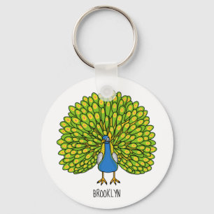 Fun heldere pauw vogelillustratie sleutelhanger