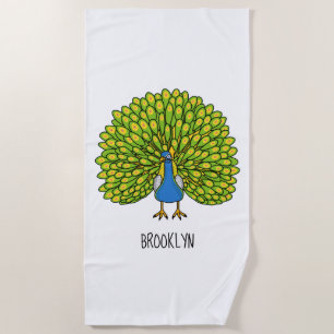 Fun heldere pauw vogelillustratie strandlaken