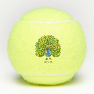 Fun heldere pauw vogelillustratie tennisballen