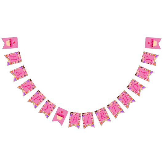 Fun, heldere roze koekje Happy Birthday Vlaggetjes (Alle)