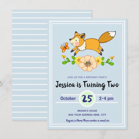 Fun Herfst Fox Birthday Party Kaart (Voorkant / Achterkant)