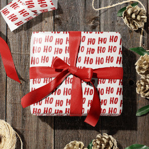 Fun Ho Ho Tekst Red Holiday Patroon Kerstmis Cadeaupapier