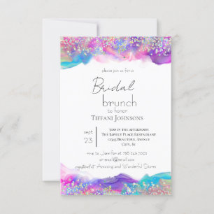 Fun Holographic Ink Glitter Bridal Brunch Kaart