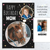 Fun Horse Mom Verjaardag Custom Photo Zwart Roze Kaart