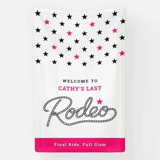 Fun Hot Pink Her Last Rodeo Bachelorette Party Spandoek (Verticaal)