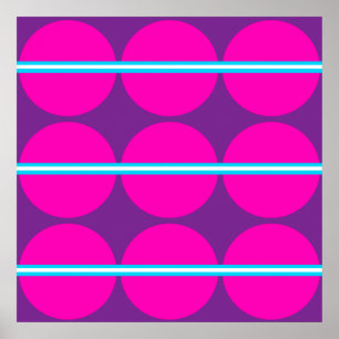 Fun Hot Pink Paarse Polka Dots Blauwgroen Stripes Poster