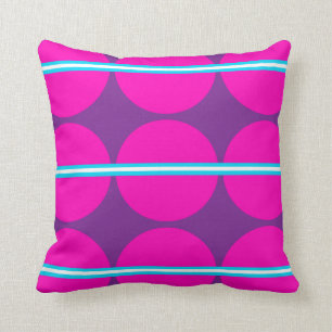 Fun Hot Pink Paarse Polka Dots met Blauwgroen stre Kussen