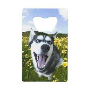 Fun Husky Dog in Wild Flowers Wallet Bottle Opener Kredietkaart Flessenopener