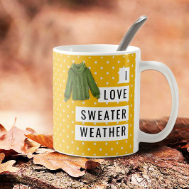 Fun I Love Sweater Weather White Polka Dots Gold Koffiemok