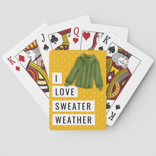 Fun I Love Sweater Weather White Polka Dots Gold Pokerkaarten (Achterkant)