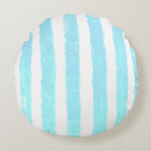 Fun Ice Blue Faux Shimmer Waterverf Stripes Rond Kussen