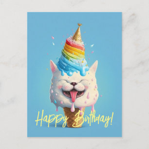 Fun Ice Cream Cat Birthday Wenskaart Briefkaart
