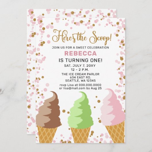 Fun Ice crème party Anniversaire invitation (Devant / Derrière)