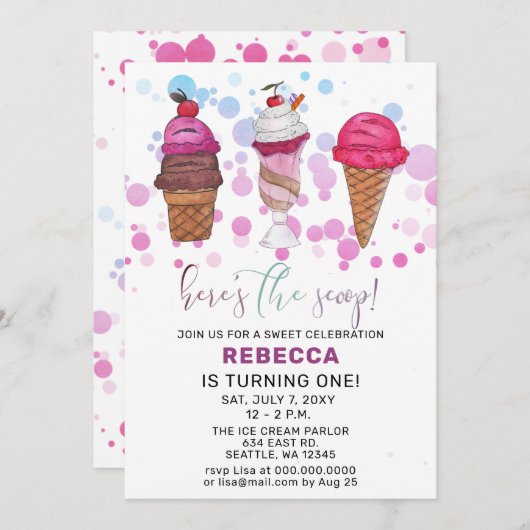 Fun Ice crème party Anniversaire invitation (Devant / Derrière)