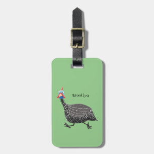 Fun illustratie van parelhoen vogel cartoon bagagelabel