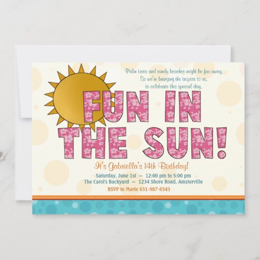 Fun in Sun Invitation Kaart (Voorkant)