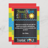 Fun in Sun Pool Party Birthday Chalkboard Bedankkaart (Voorkant / Achterkant)