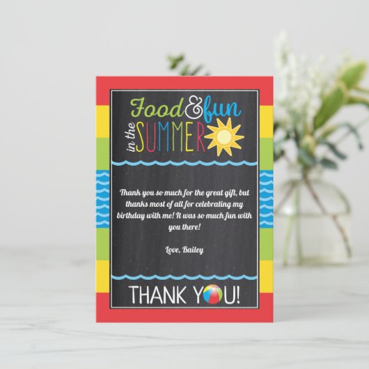 Fun in Sun Pool Party Birthday Chalkboard Bedankkaart (Staand voorkant)