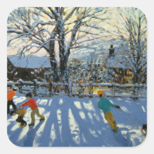Fun in the snow Tideswell Derbyshire Vierkante Sticker