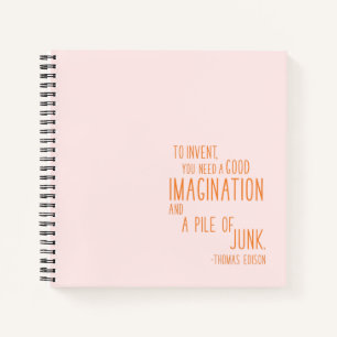 Fun Inventor Quote Minimalist Typography Oranje Notitieboek