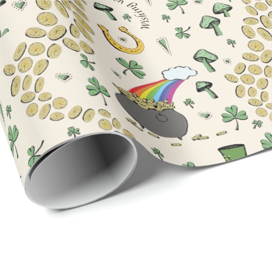 Fun Irish St Patricks Day Leprechaun Shamrock Gelu Cadeaupapier (Rol Hoek)