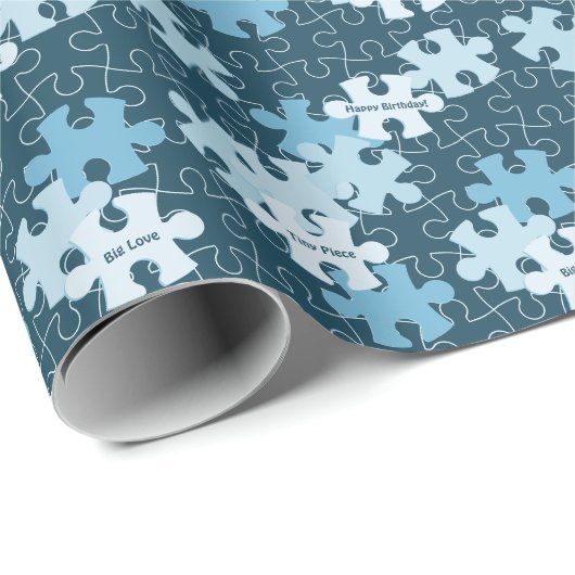 Fun Jigsaw Puzzle Happy Birthday Custom Motto Blue Cadeaupapier (Rol Hoek)