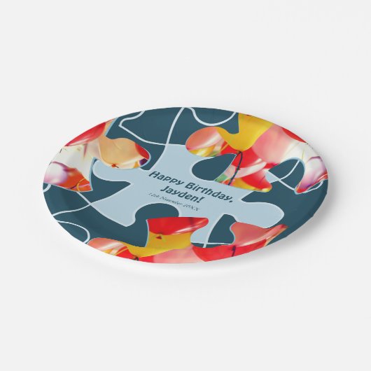 Fun Jigsaw Puzzle Kids Happy Birthday Name Papieren Bordje (Gekanteld)