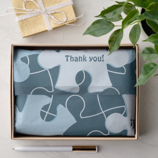 Fun Jigsaw Puzzle Piece in Blue "Thank you!" Tissuepapier (Geschenk)