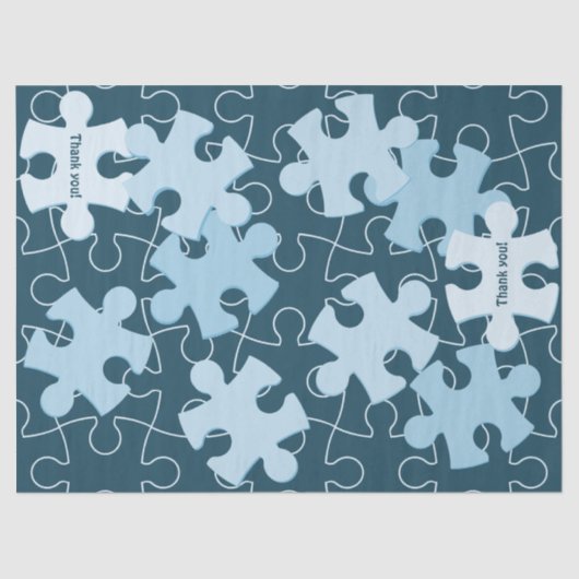 Fun Jigsaw Puzzle Piece in Blue "Thank you!" Tissuepapier (Voorkant)