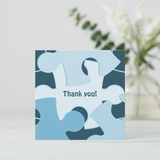 Fun Jigsaw Puzzle Pieces in Blue Thank You Card Bedankkaart (Staand voorkant)