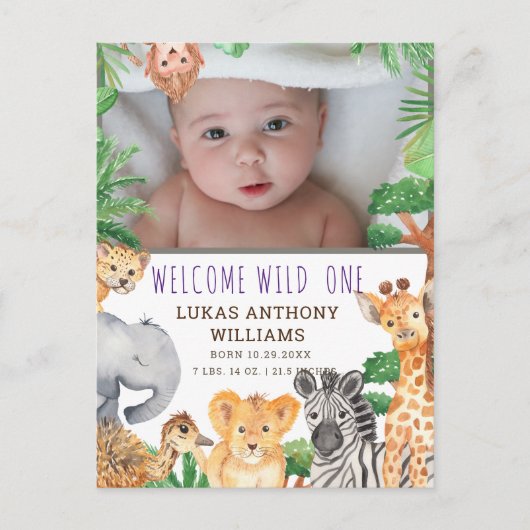 Fun Jungle Safari animal Faire-part de naissance b (Devant)