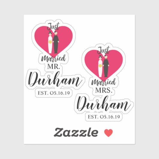 Fun Just Married Quote and Couple Design Sticker (Vel)