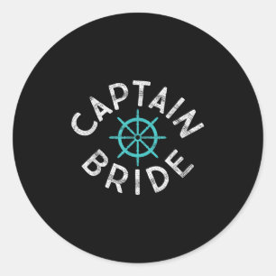 Fun Kapitein Bride Nautical Wedding Matching Groom Ronde Sticker