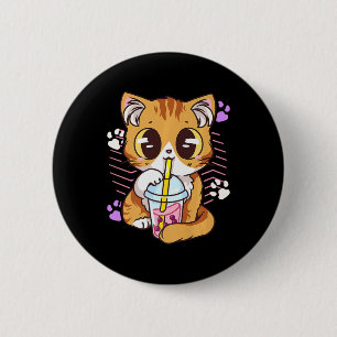 Fun Kawaii Cute Cat Boba Bubble Milk Tea Anime Nek Ronde Button 5,7 Cm