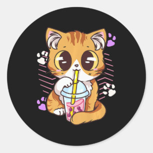 Fun Kawaii Cute Cat Boba Bubble Milk Tea Anime Nek Ronde Sticker
