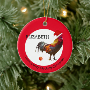 Fun kerst Chicken Greeting Red-keramische oranje Keramisch Ornament
