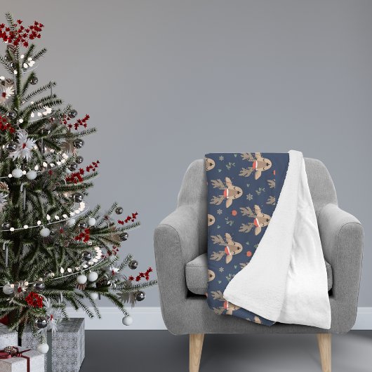 Fun kerst, rendierpatroonmonogram | Blauw Fleece Deken