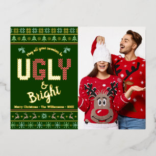 Fun kerstfoto Nordic Ugly Sweater Real Gold Folie Feestdagen Briefkaart