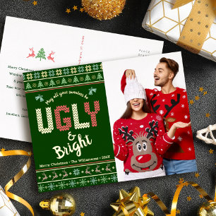 Fun kerstfoto Nordic Ugly Sweater Real Gold Folie Feestdagen Briefkaart