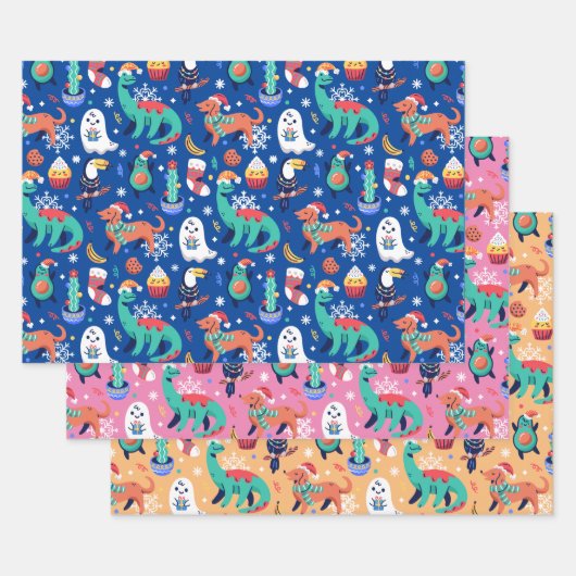 Fun Kerstmis Dinosaur Dog Parrot Avocado Cactus Inpakpapier Vel (Set)