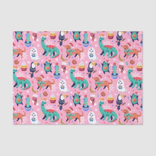 Fun Kerstmis Dinosaur Dog Parrot Avocado Cactus Tissuepapier (Voorkant)